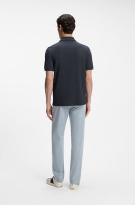 Regular-fit polo shirt in honeycomb-structured cotton piqu&eacute;, Dark Blue