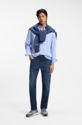 Maine Regular-Fit Jeans aus bequemem blauem Stretch-Denim, Dunkelblau