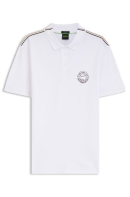 Polo de algod&oacute;n el&aacute;stico con un logo inspirado en el tenis, Blanco