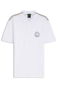 Stretch-cotton polo shirt with tennis-inspired logo, White