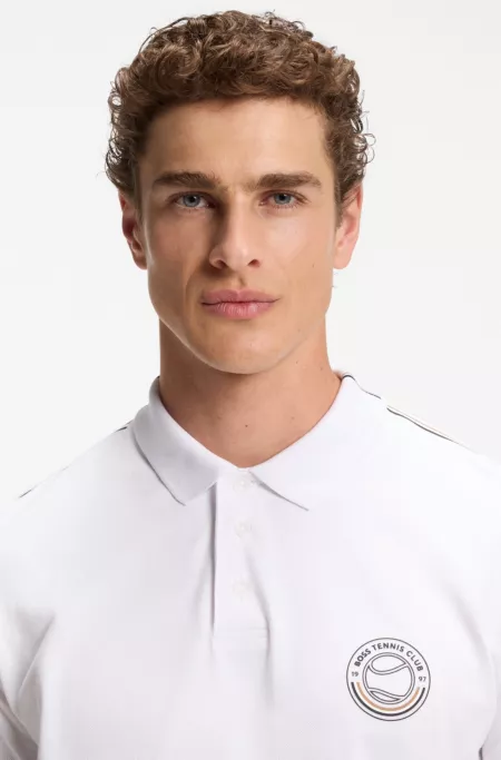 Stretch-cotton polo shirt with tennis-inspired logo