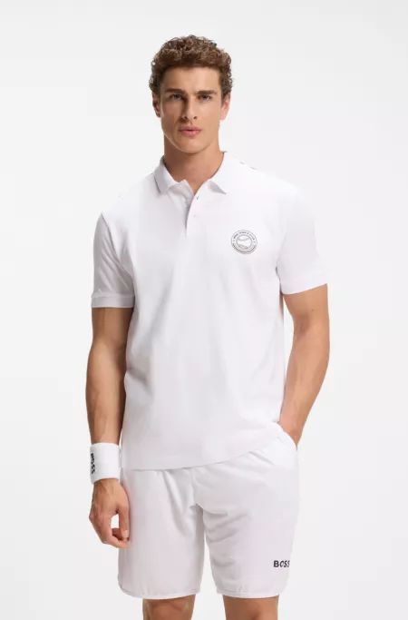 Stretch-cotton polo shirt with tennis-inspired logo