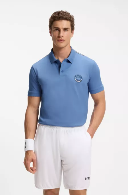 Stretch-cotton polo shirt with tennis-inspired logo
