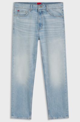 Relaxed-tapered-fit jeans in bright-blue denim, Light Blue