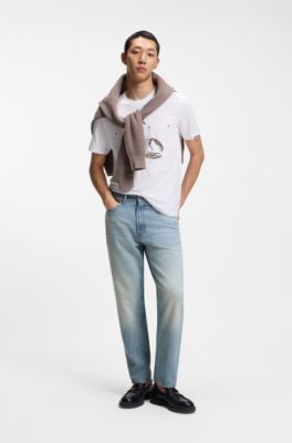 Jeans affusolati relaxed fit in denim blu acceso, Celeste