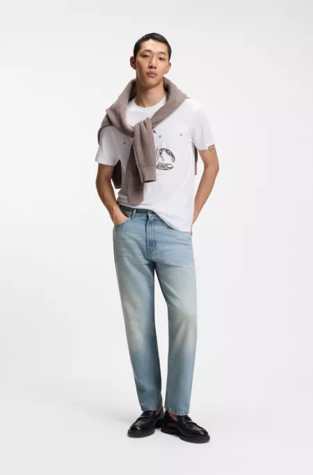 Tapered-fit jeans in bright-blue denim