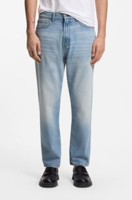 Relaxed-tapered-fit jeans in bright-blue denim, Light Blue