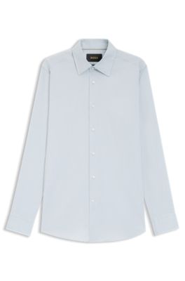 Slim-fit shirt in an Italian stretch-cotton blend, Light Grey