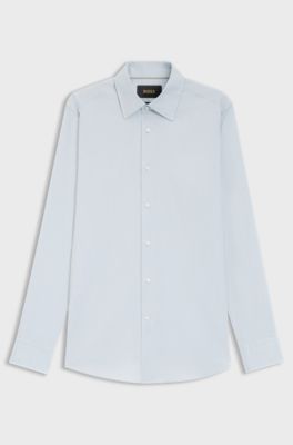 Camicia slim fit in misto cotone elasticizzato italiano, Grigio chiaro