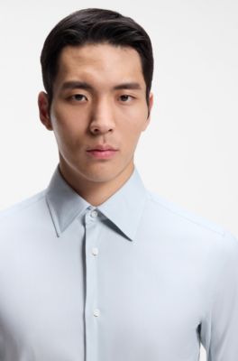 Slim-fit shirt in an Italian stretch-cotton blend, Light Grey