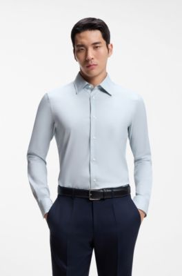 Camicia slim fit in misto cotone elasticizzato italiano, Grigio chiaro