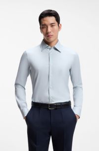 Slim-fit shirt in an Italian stretch-cotton blend, Light Grey
