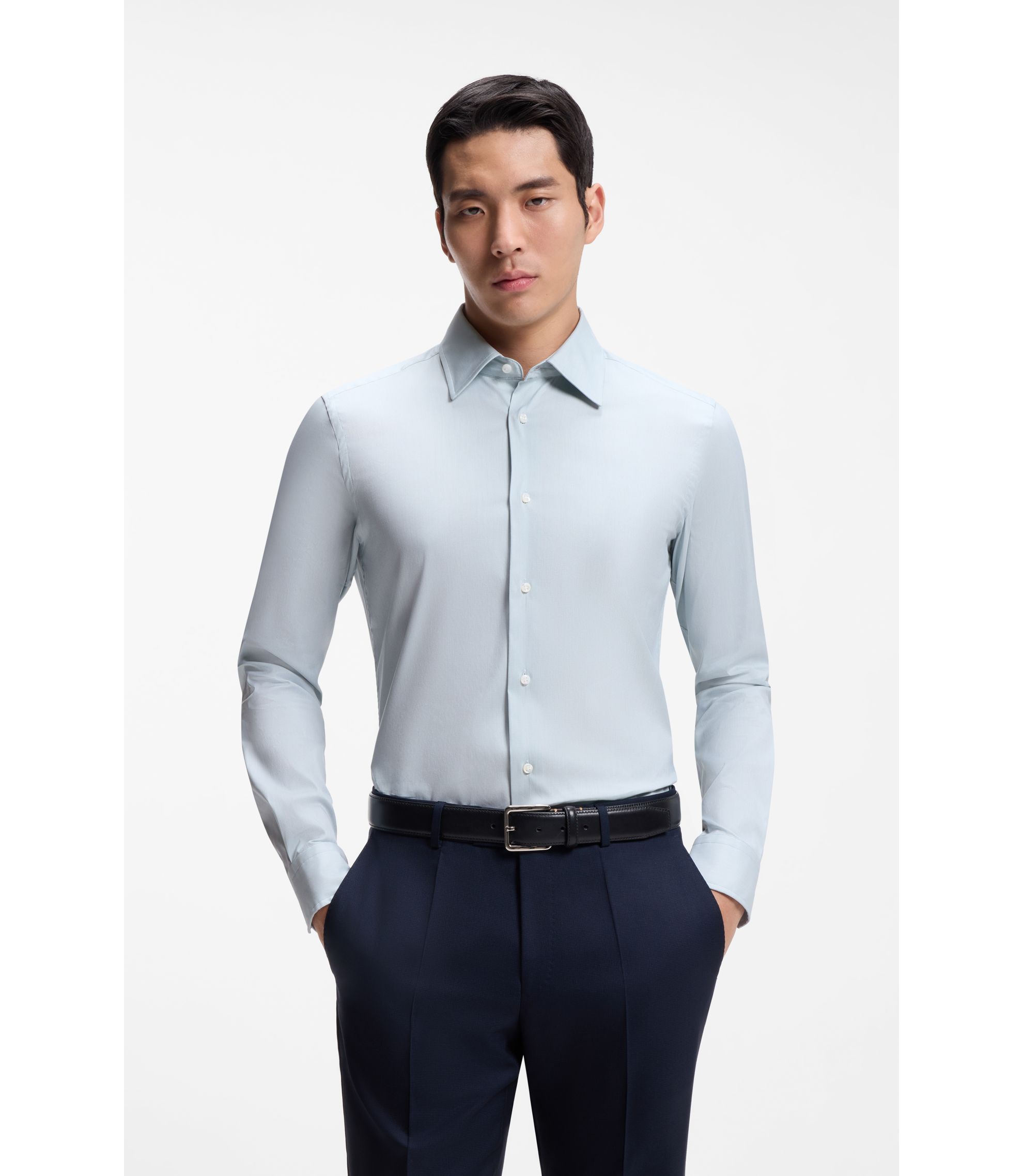 Slim-Fit Hemd aus italienischem Baumwoll-Mix mit Elasthan-Anteil