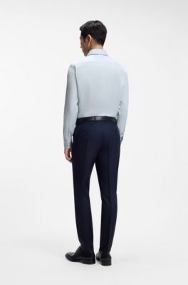 Camicia slim fit in misto cotone elasticizzato italiano, Grigio chiaro