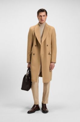Double-breasted coat in virgin wool and cashmere, Beige