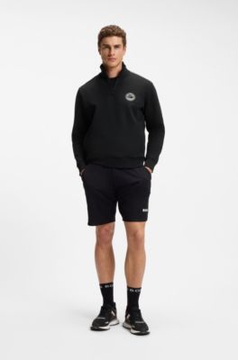 Cotton-blend sweatshirt with tennis artwork, Black