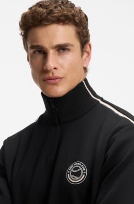 Cotton-blend sweatshirt with tennis artwork, Black