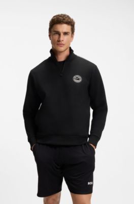 Cotton-blend sweatshirt with tennis artwork, Black