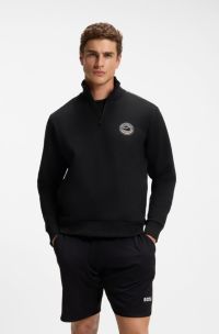 Cotton-blend sweatshirt with tennis artwork, Black