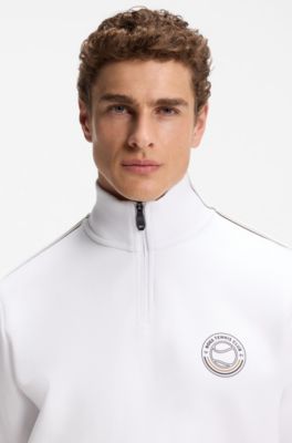 Cotton-blend sweatshirt with tennis artwork, White