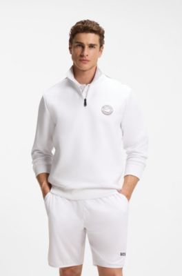 Cotton-blend sweatshirt with tennis artwork, White