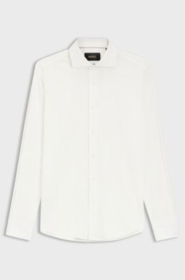Camicia slim fit in misto cotone italiano, Bianco
