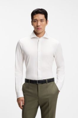 Camicia slim fit in misto cotone italiano, Bianco