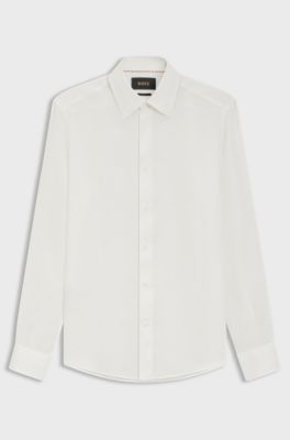 Camisa slim fit de lino fabricado en Italia, Blanco
