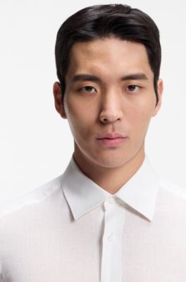 Camisa slim fit de lino fabricado en Italia, Blanco