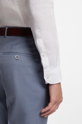 Camisa slim fit de lino fabricado en Italia, Blanco