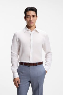 Slim-fit shirt in Italian-made linen, White