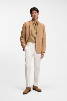 Camisa slim fit de lino fabricado en Italia, Beige