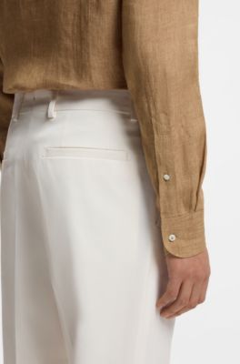 Camisa slim fit de lino fabricado en Italia, Beige