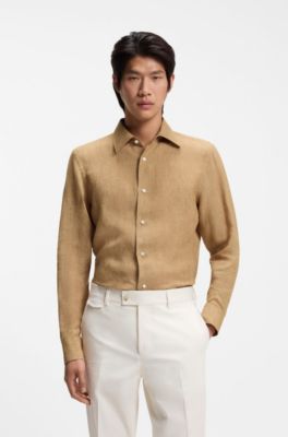 Slim-fit shirt in Italian-made linen, Beige