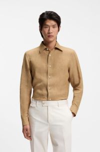 Slim-fit shirt in Italian-made linen, Beige