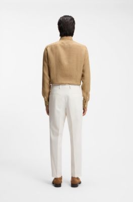 Slim-fit shirt in Italian-made linen, Beige