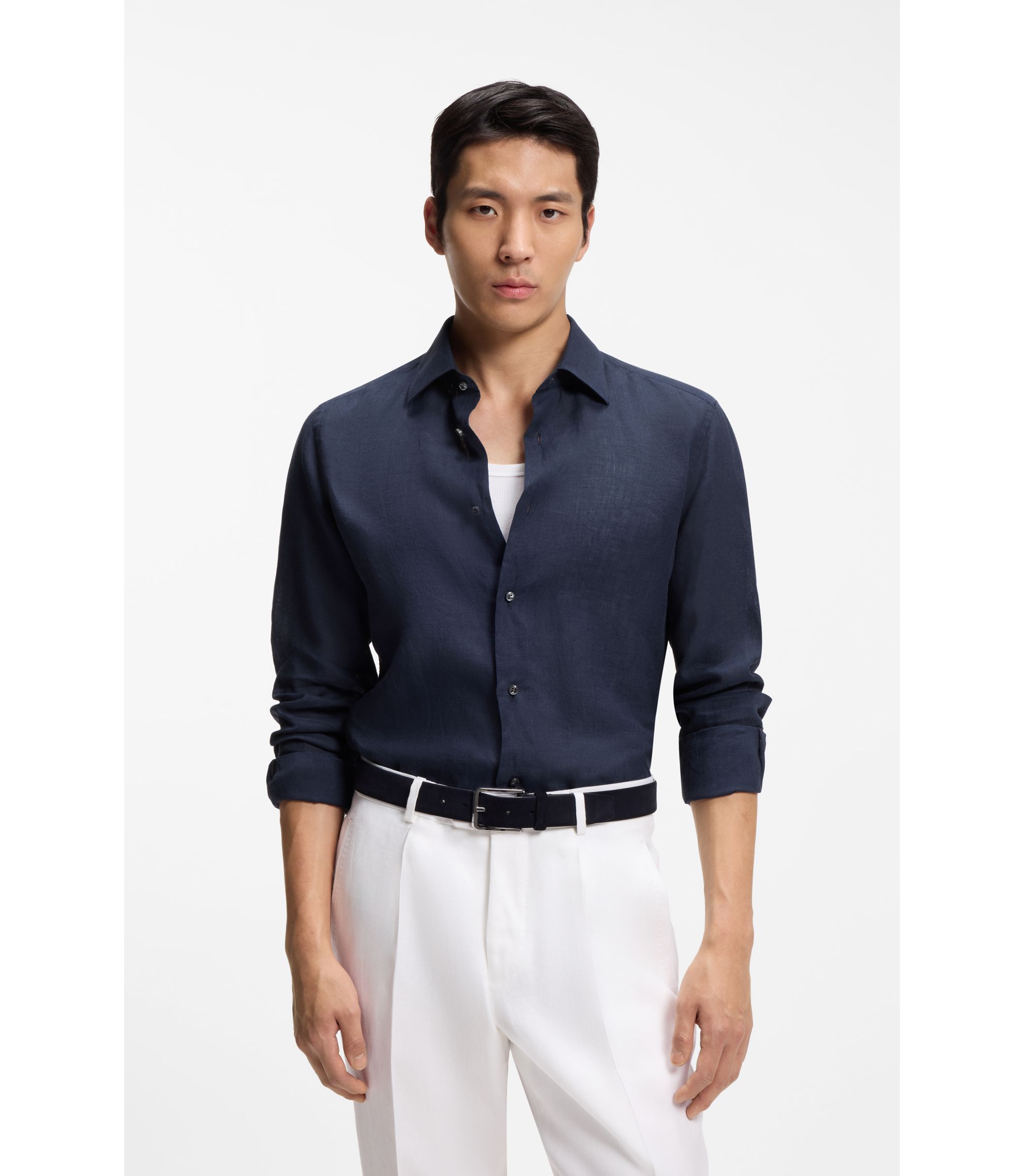 Slim-Fit Hemd aus in Italien gefertigtem Leinen