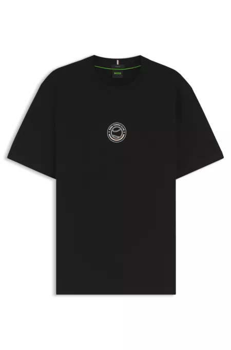 Stretch-cotton T-shirt with tennis artwork