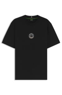 Stretch-cotton T-shirt with tennis artwork, Black