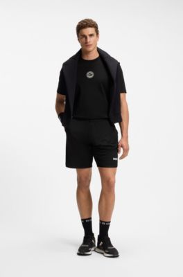Stretch-cotton T-shirt with tennis artwork, Black