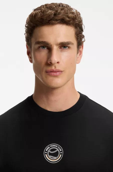 Stretch-cotton T-shirt with tennis artwork