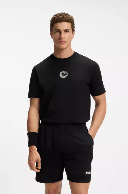 Stretch-cotton T-shirt with tennis artwork
