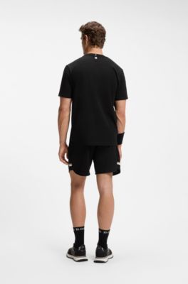 Stretch-cotton T-shirt with tennis artwork, Black