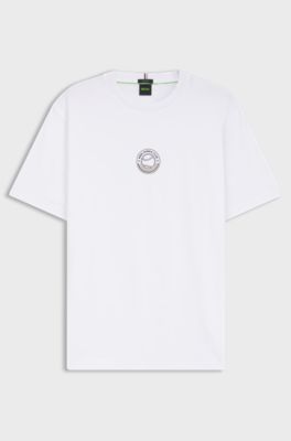 Stretch-cotton T-shirt with tennis artwork, White