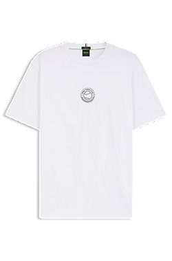 Stretch-cotton T-shirt with tennis artwork