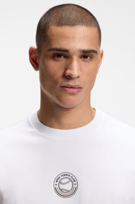 Stretch-cotton T-shirt with tennis artwork, White