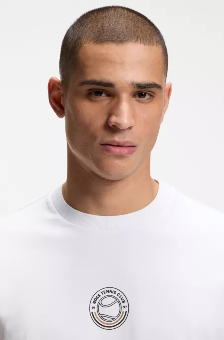Stretch-cotton T-shirt with tennis artwork