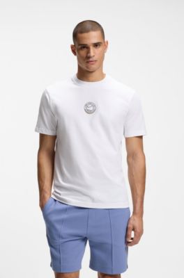Stretch-cotton T-shirt with tennis artwork, White