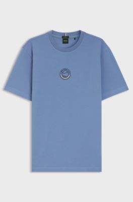 Stretch-cotton T-shirt with tennis artwork, Blue