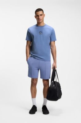 Stretch-cotton T-shirt with tennis artwork, Blue